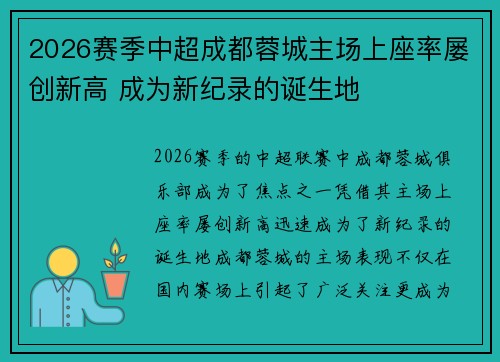 2026赛季中超成都蓉城主场上座率屡创新高 成为新纪录的诞生地